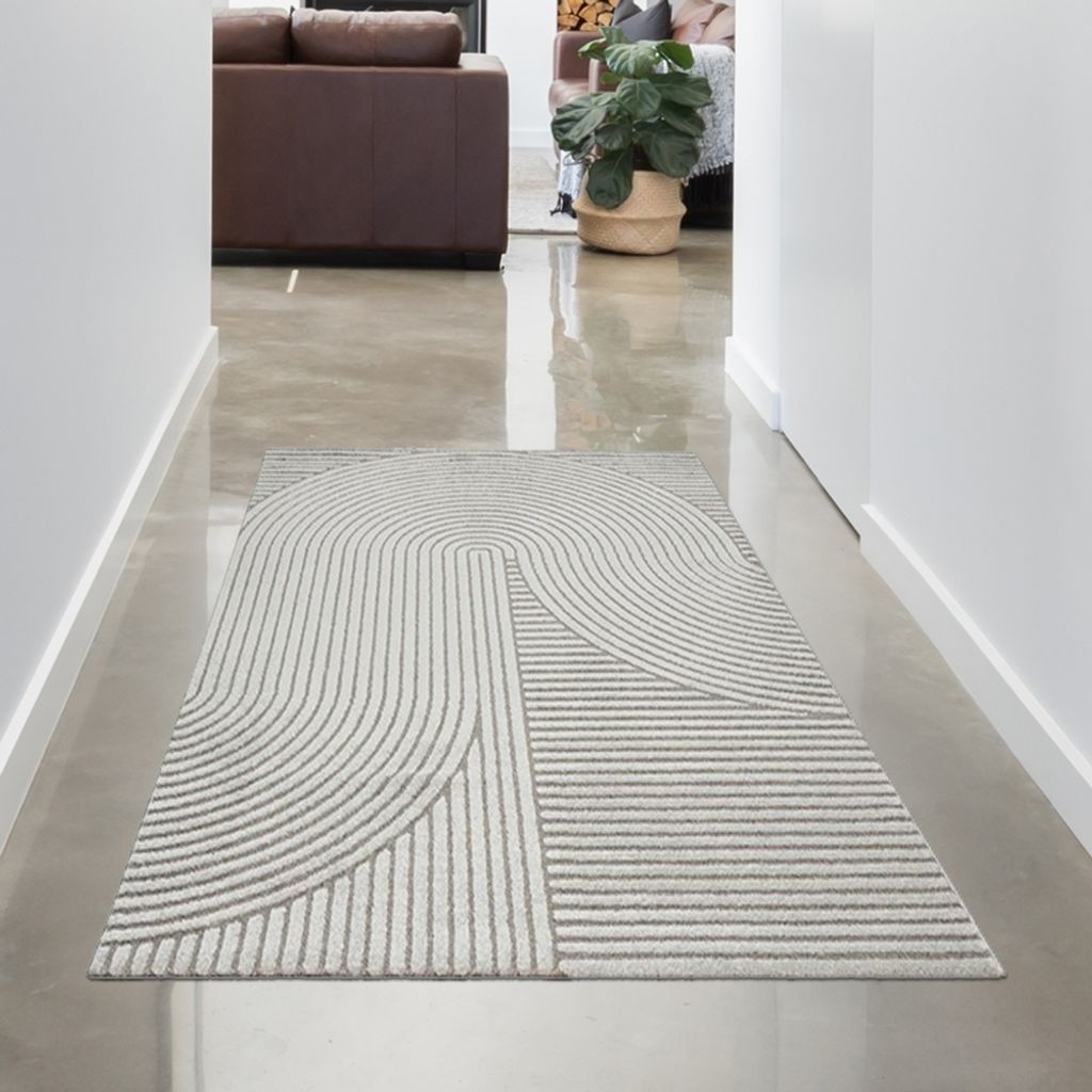 Teppich Wohnzimmerteppich geometrisch Bogenmuster grau Größe - 80 x 150 cm