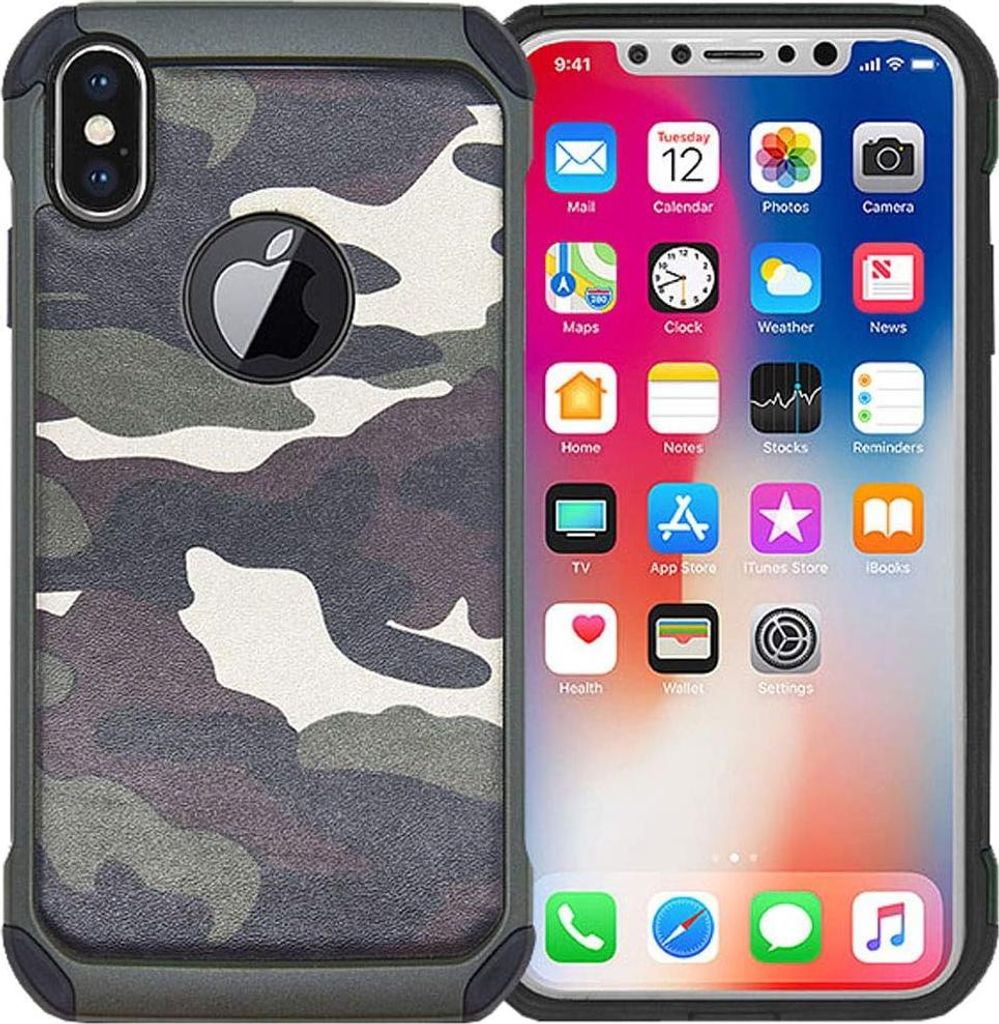 Gepanzerte Hülle für Apple iPhone XS Max 6,46" verstärktes Tarnmuster + gehärtetes Glas