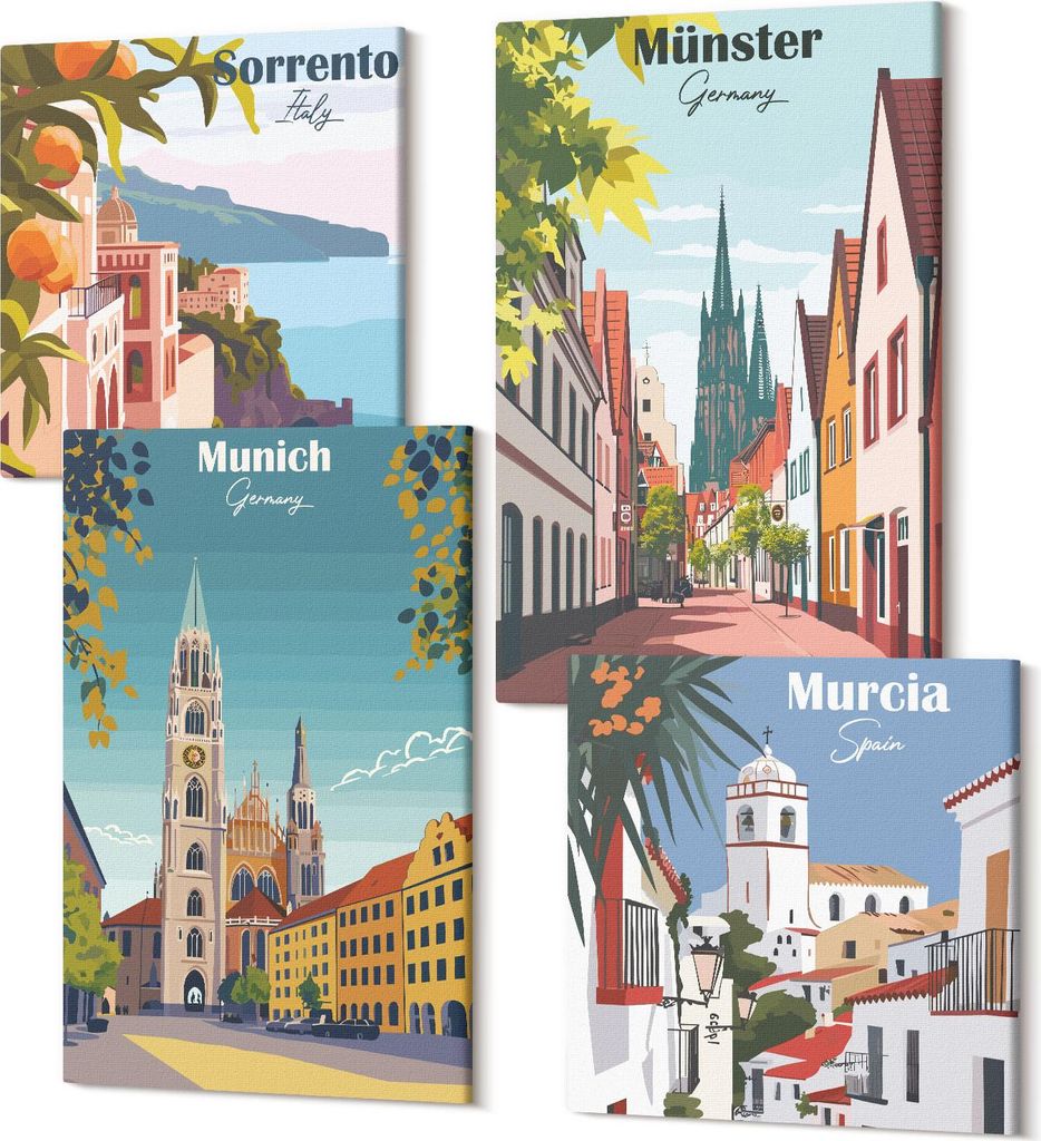 Wandbilder Leinwand 4-teilig – – Polycanvas Kunstdruck – Moderne Bilder für Wohnzimmer & Schlafzimmer – Aufhängefertig – 2x 40x40 cm + ...