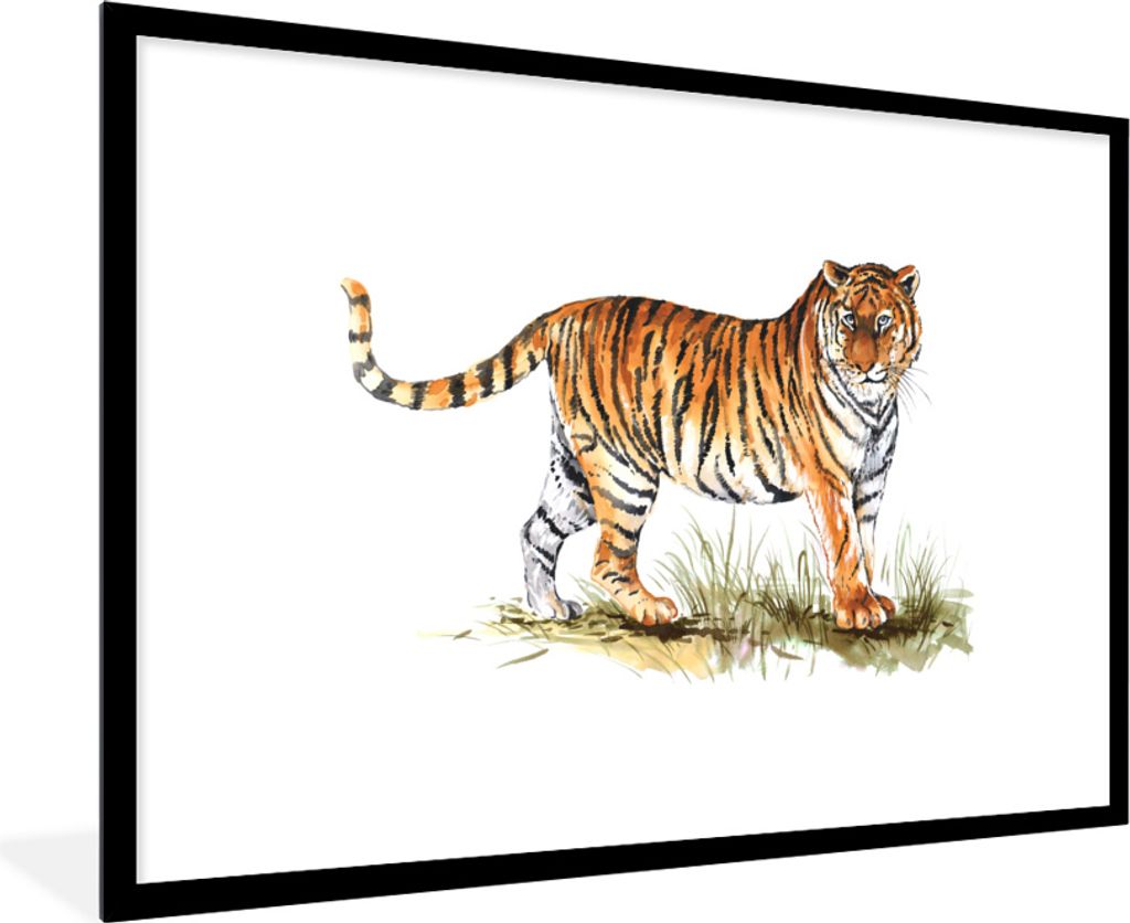 MuchoWow® MuchoWow® Gerahmtes Poster Tiger - Gras - Weiß Produktbild 