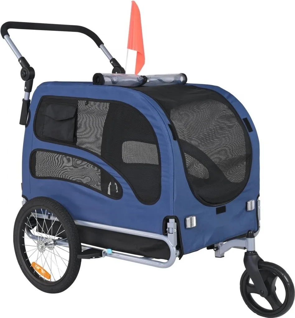 Poussette chien buggy jogger pliable 45 kg remorque vélo 2-en-1 bleu