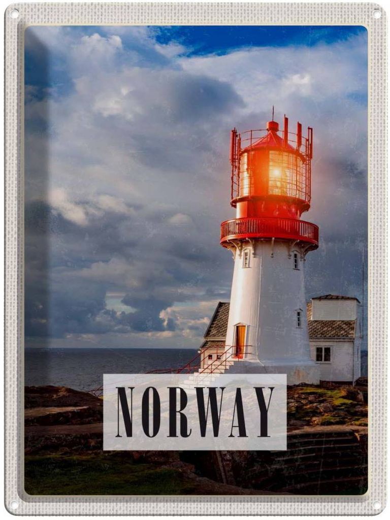 vianmo Blechschild 40x30 cm Norwegen Leuchtturm Gewitter Meer Bildmotiv Reisemotiv Abenteuer Reisen Europa Urlaub