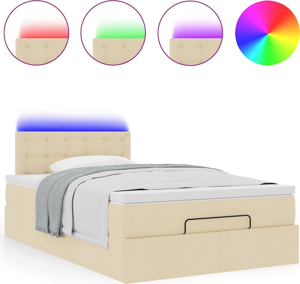"2026 Moderne" Ottoman-Bett mit Matratze & LEDs Creme 120x200cm Stoff - Klassische Betten Bettrahmen CC432800