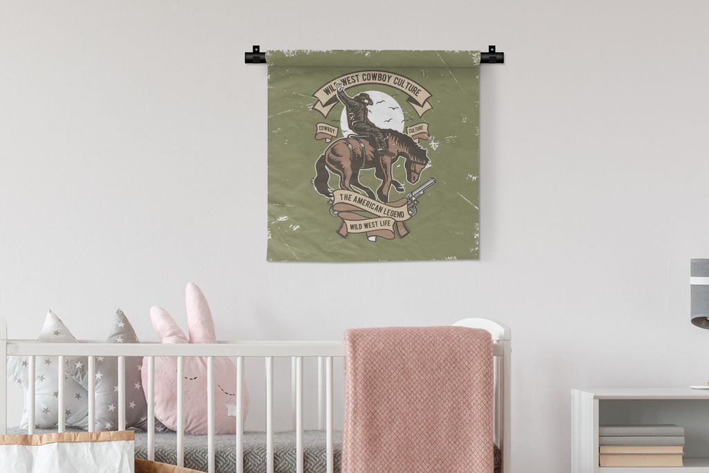 MuchoWow Wandteppich Wandbehang Pferde - Pistole - Cowboy - Retro 60x60 cm Tapisserie Dekoration Wandtuch - Dekorationen - Wand Decke