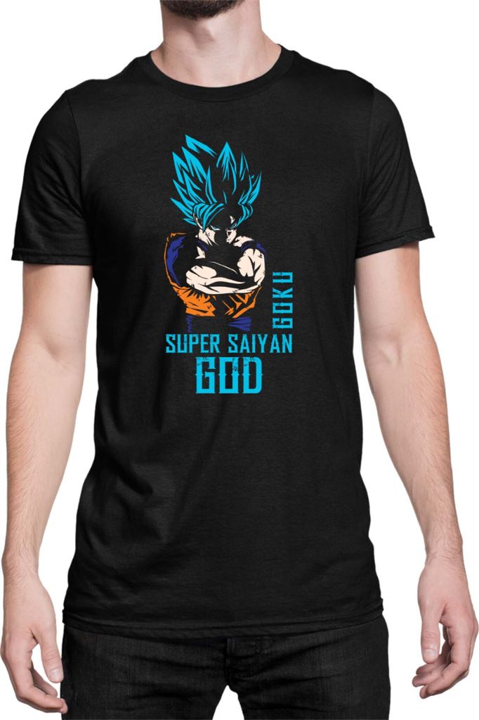 Herren T-Shirt Dragon Anime Manga Ball Z Goku Super Saiyan God, Man 3XL / Schwarz