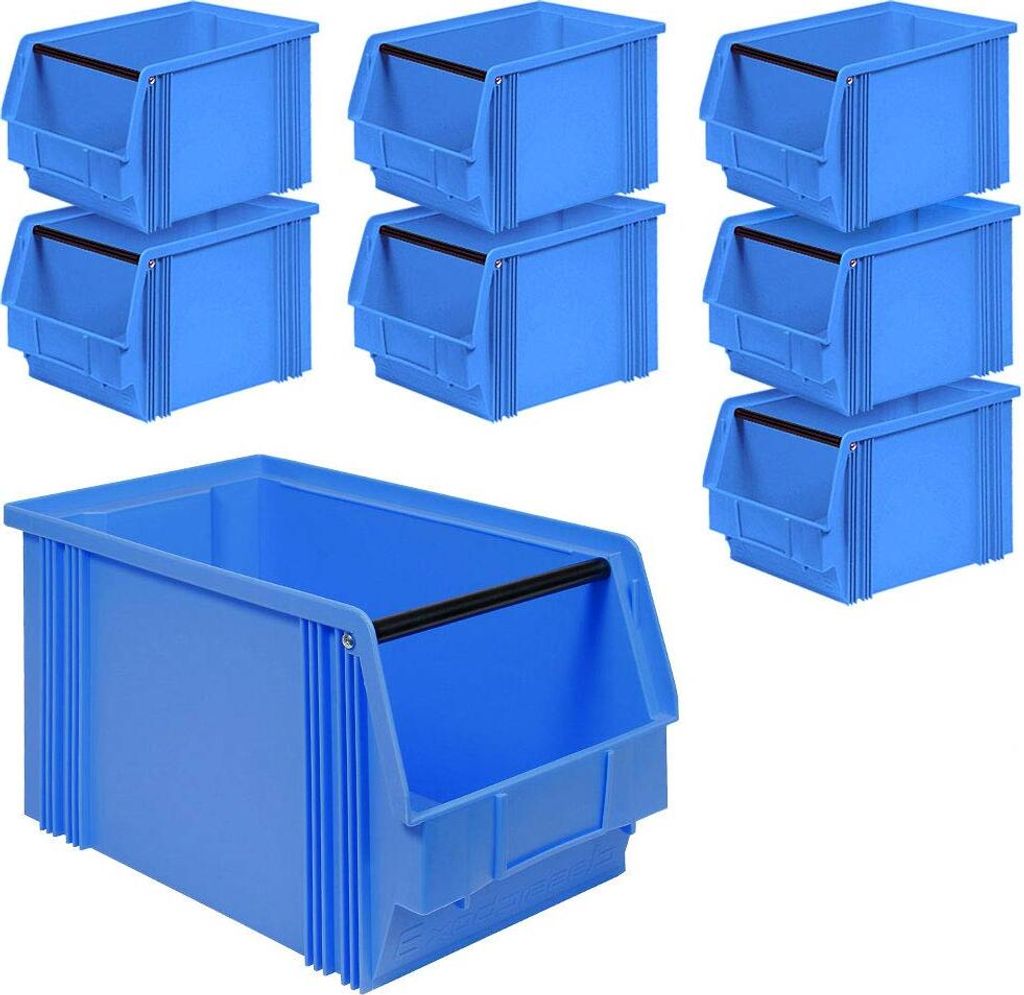 8x Sichtbox"CLASSIC“ FB 3 mit Tragstab, LxBxH 350/300x200x200 mm, Inhalt 12 Liter, blau