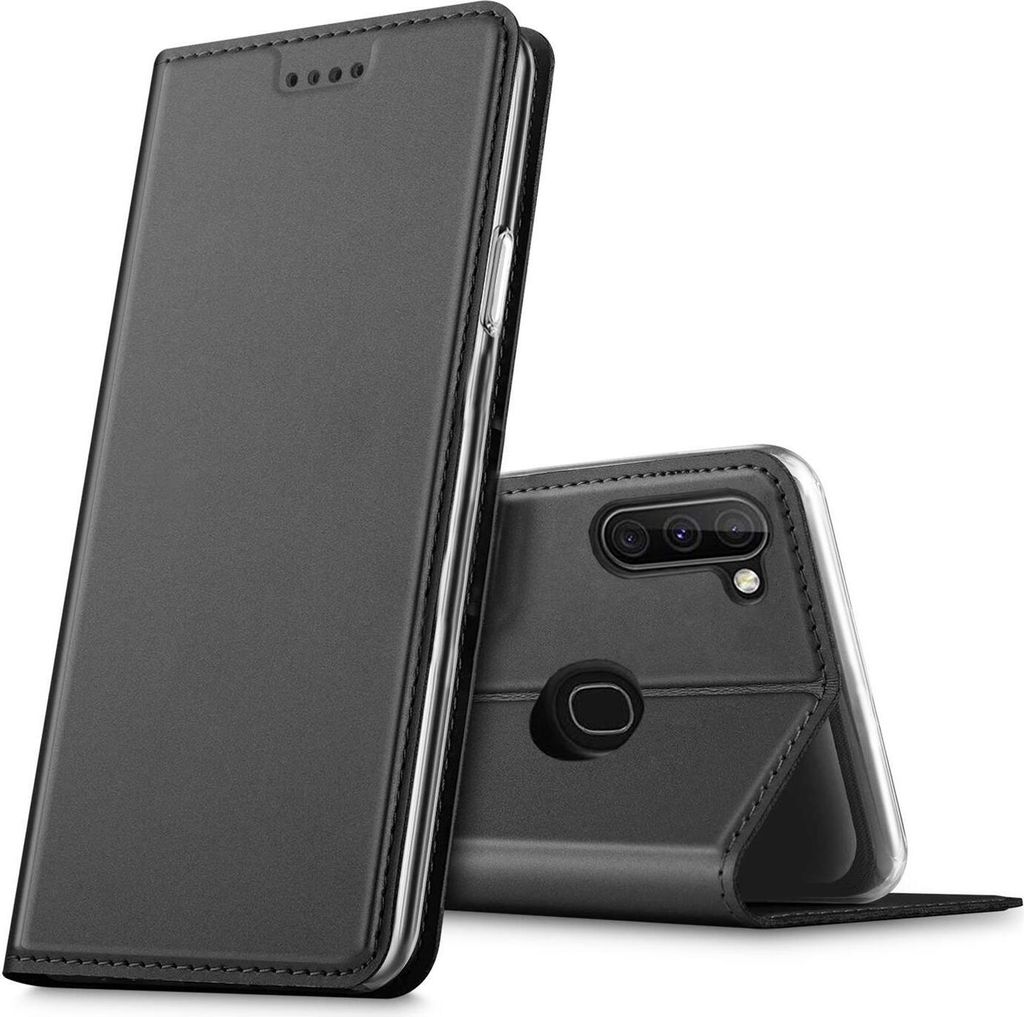 Conie Ultra Slim Klapp Tasche für Samsung Galaxy M11 Kartenfach Hülle Rundumschutz in Anthrazit / Grau