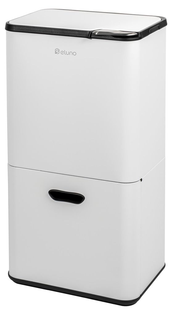 eluno Abfalleimer, 58 Liter Fassungsvermögen, Mülleimer mit 3 Behältern aus weißem Metall