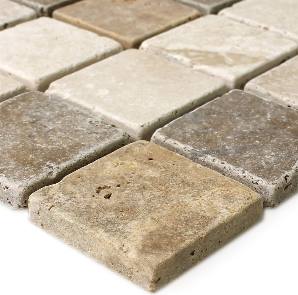 Muster von Travertin Mosaikfliesen Dustin Braun Beige Rot