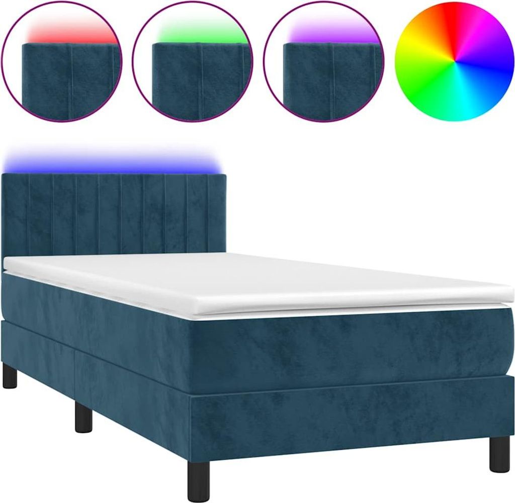 vidaXL Boxspringbett mit Matratze & LED Dunkelblau 80x200 cm Samt