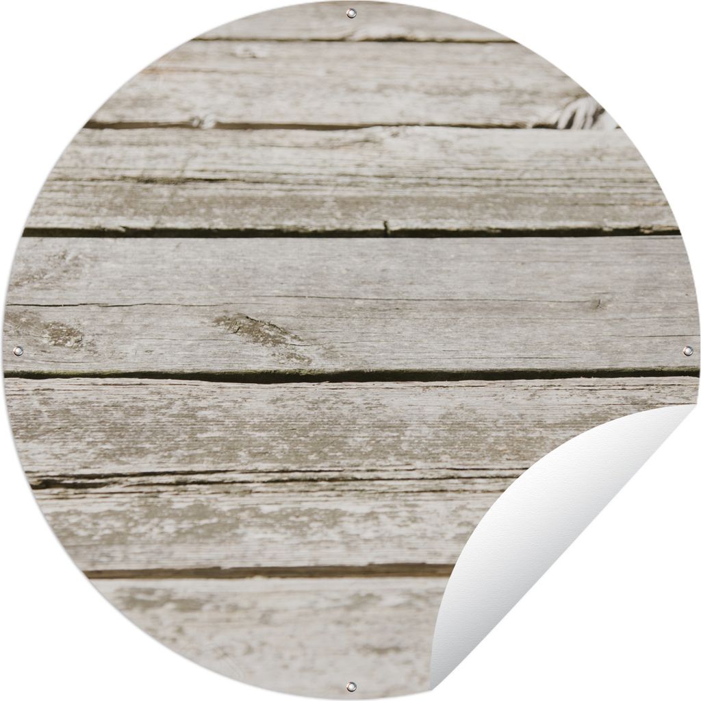 MuchoWow Gartenposter Outdoor-Poster Rund Mauer mit Bohlenstruktur Ø 120 cm Gartendeko Rundes Poster draußen