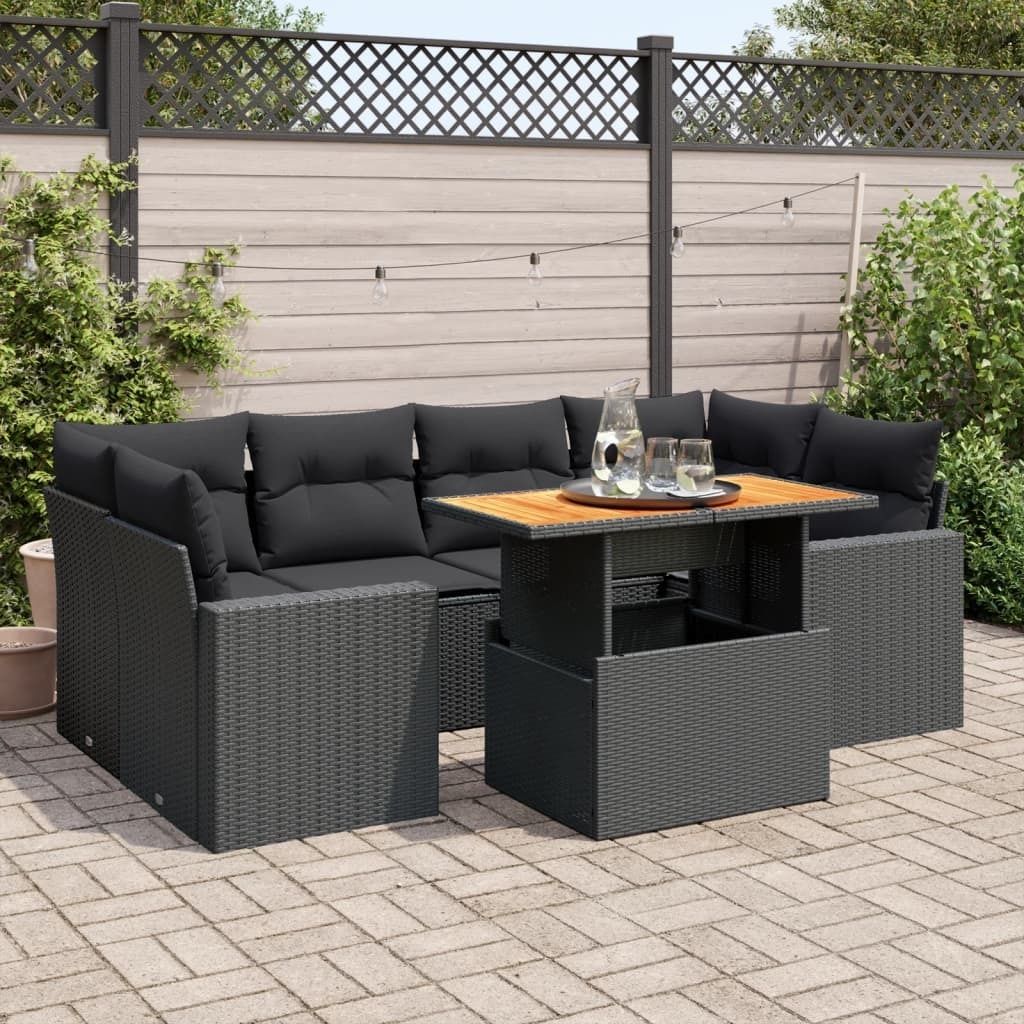 Maison Exclusive - 7-tlg. Garten-Sofagarnitur mit Kissen Schwarz Poly Rattan