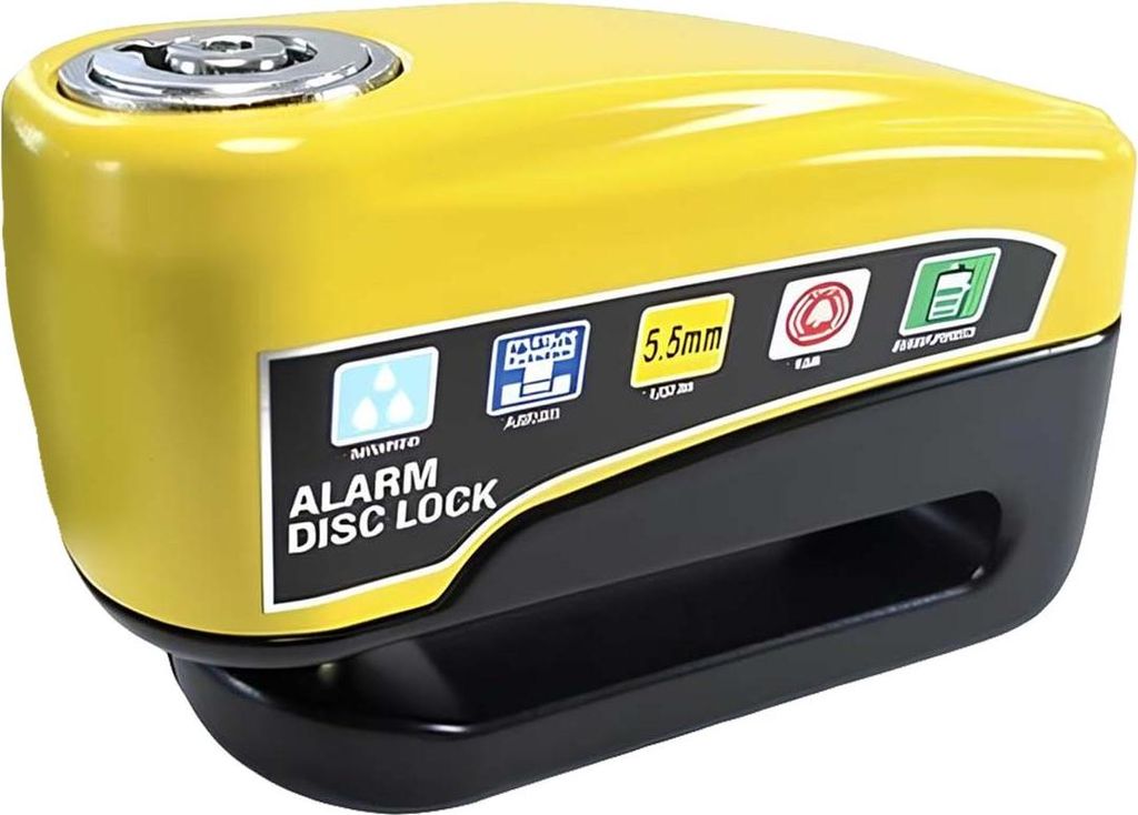 Avizar, Aluminium Scheibenbremsschloss mit 110 dB Alarm, Schwarz / Gelb