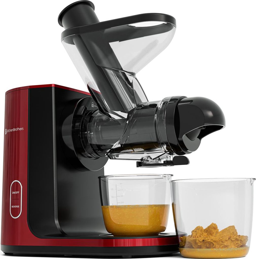 KitchenBrothers Slow Juicer - Entsafter - Obst- und Gemüsepresse - 43mm und 60mm Einfüllöffnung - 400ml - Rot