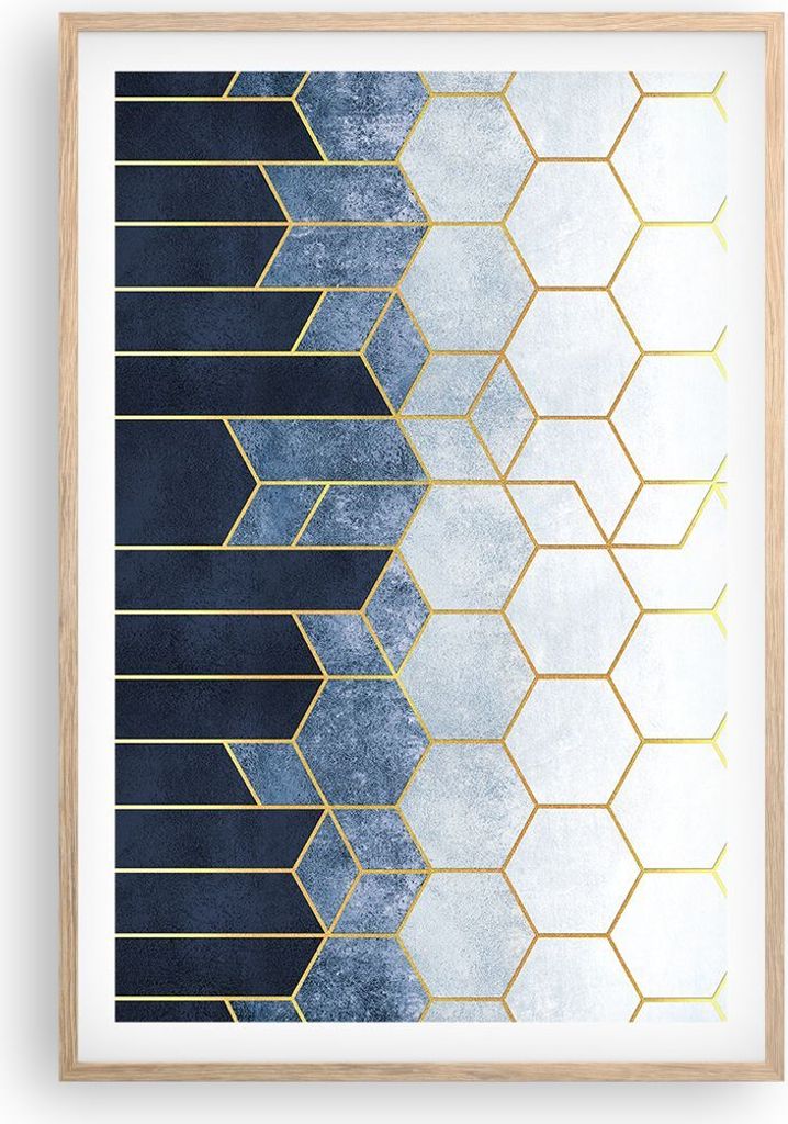 Gerahmtes Poster - Rahmen in heller Eiche - Abstraktion Figuren Geometrisch - 61x91,5 cm - Wand Bild - Wanddeko - Wandbilder - Kunstposter - Wandpo...