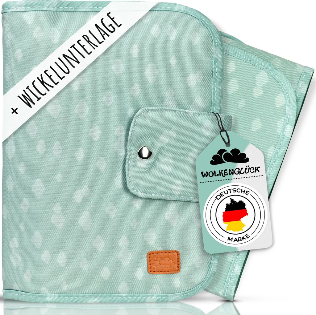 WOLKENGLÜCK Windeltasche mit Wickelunterlage für unterwegs | extra viel Platz | Kleine Wickeltasche | Druckknopf | grün
