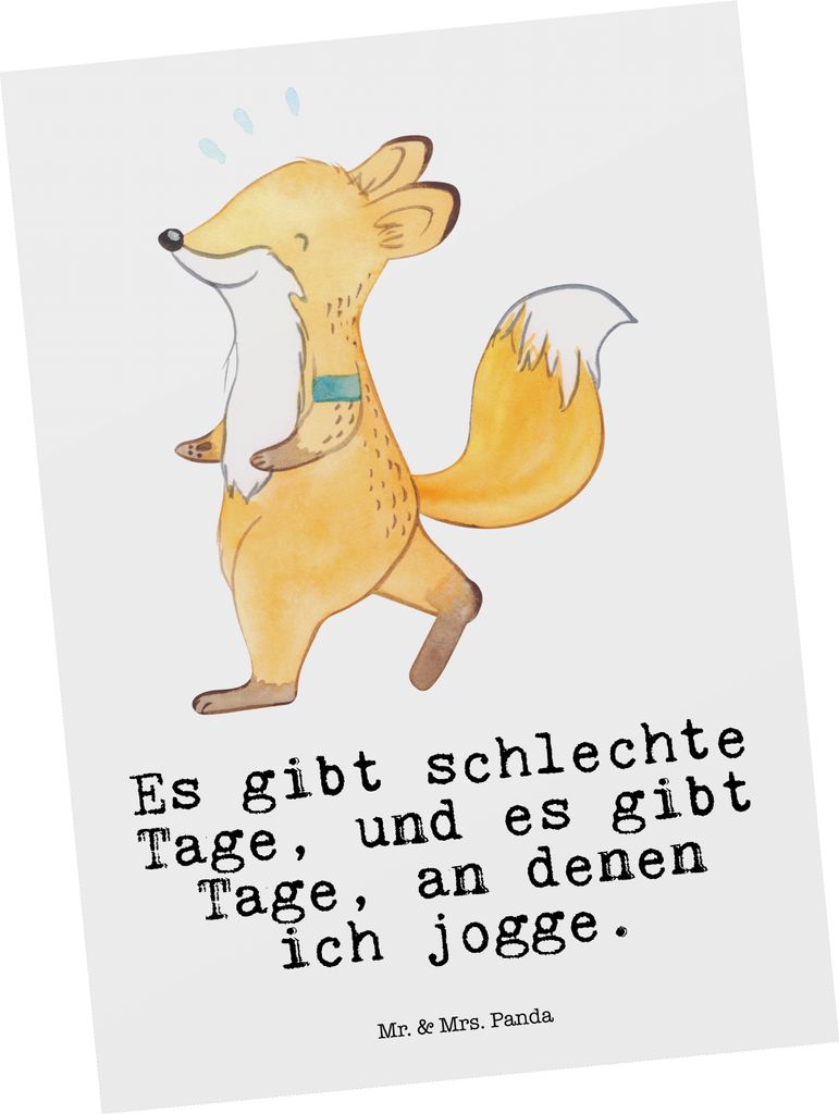Mr. & Mrs. Panda Fotokarte Fuchs Joggen - Weiß - Geschenk, Postkarte, Ansichtskarten, Grußkarte, Laufen, Ansichtskarte, Dauerlauf, Postkarten, La...