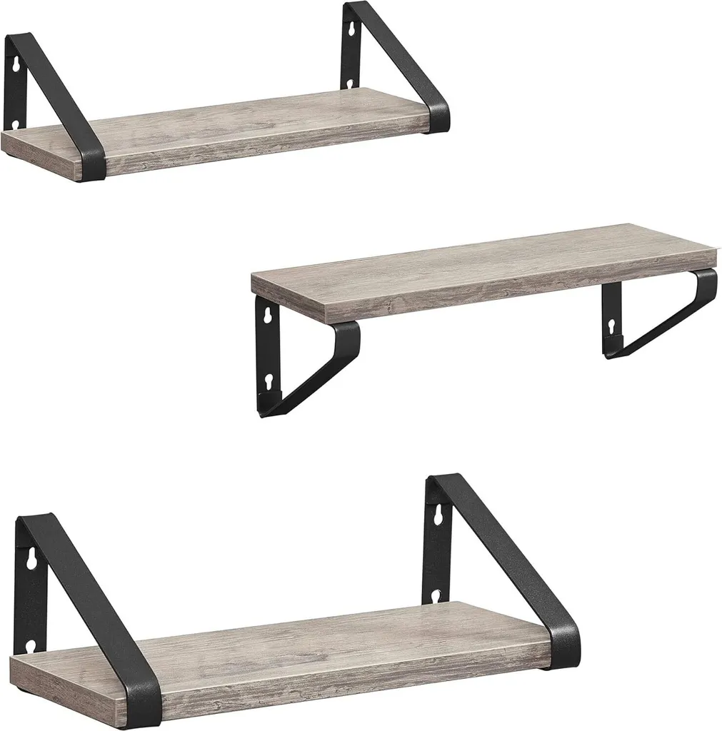 Lot de 3 Étagères Murales Fixation Invisible Étagère Flottante Gris-Noir