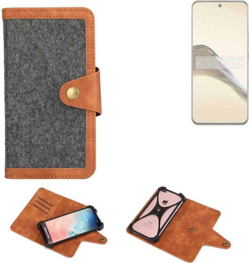 K-S-Trade Schutzhülle Handyhülle kompatibel mit Realme 13 Pro+ 5G Filz Hülle Kunst-Leder dunkelgrau braun (1x)
