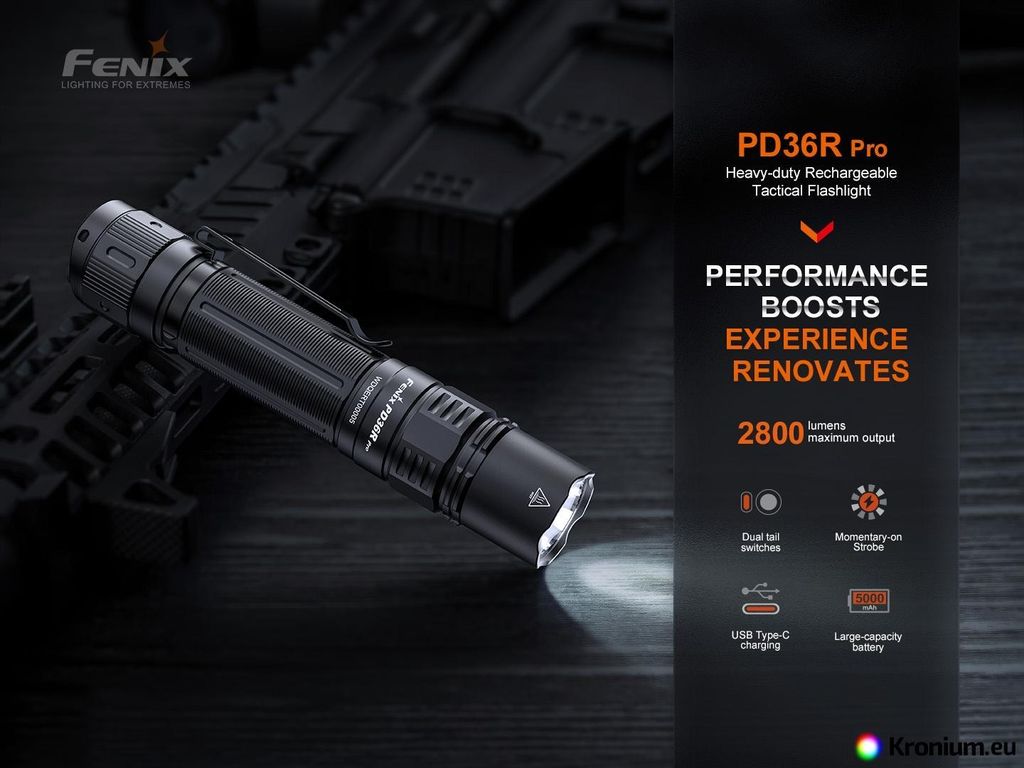Fenix PD36PROBK, Hand-Blinklicht, Schwarz, Aluminium, Tasten, 2 m, IP68