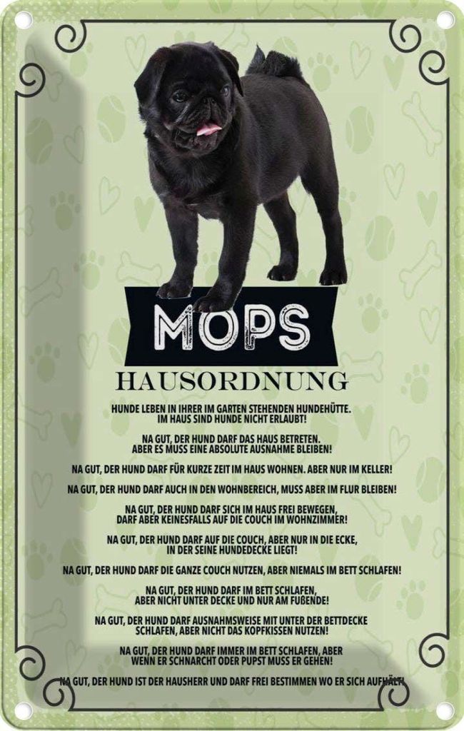 vianmo Blechschild 30x20 cm Tiere Mops Hausordnung Hunde Hund