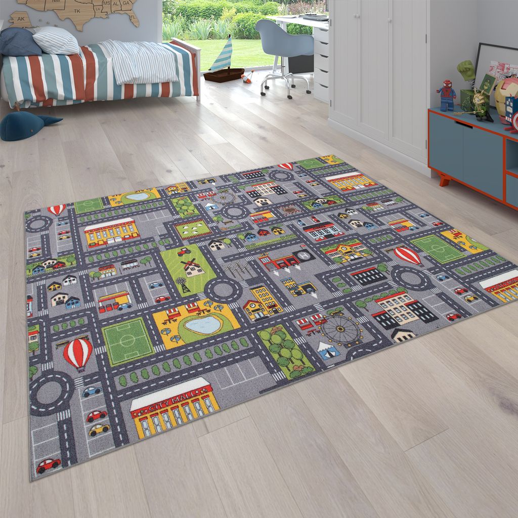 Paco Home Kinderteppich Teppich Kinderzimmer Mädchen Jungs Verschiedene Motive Und Größen Farbe:Grau Grösse:120x160 cm 