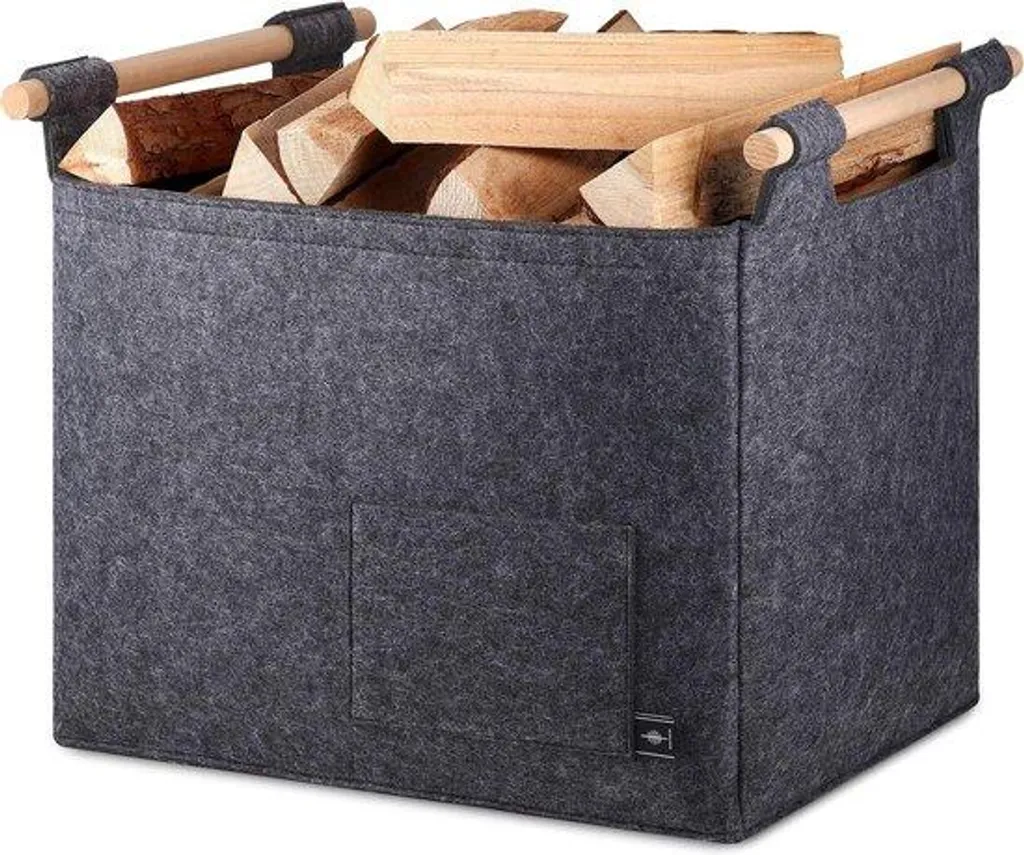 Sac à bois gris avec poignées confortables - Rangement bois grande taille