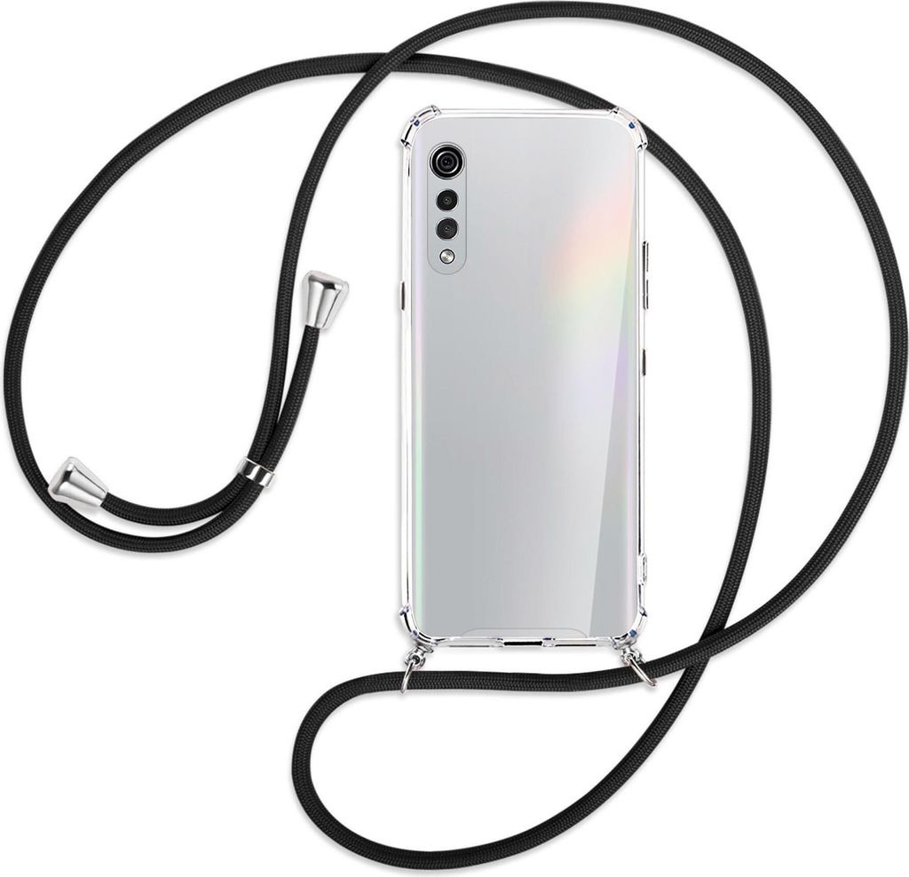 Handykette Backcover-Schutzhülle mit Band (Metall silberfarben) für LG Velvet - schwarz