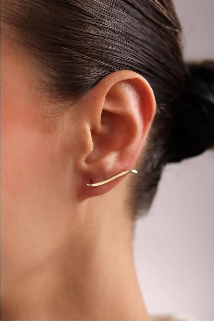 Boucles d'oreilles tiges ondulées en argent 925 doré, design torsadé