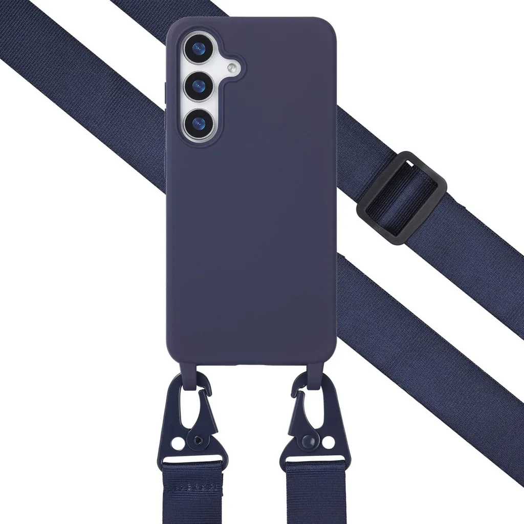 Custodia Selencia Silicone per Samsung S25 Blu Scuro con Cinturino