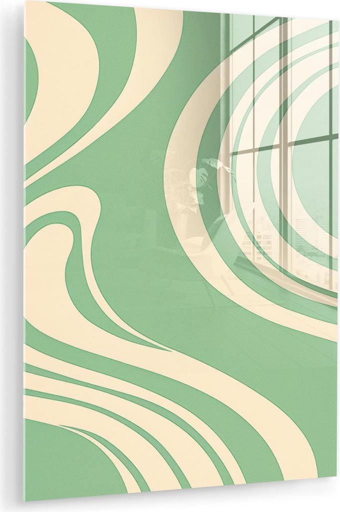 MuchoWow Glasbilder - Bilder auf Wandbild - Foto auf Glas Wellenlinien - Mintgrün - Tanzende Formen 60x80 cm Wanddekoration aus Glas - Acrylglasbi...