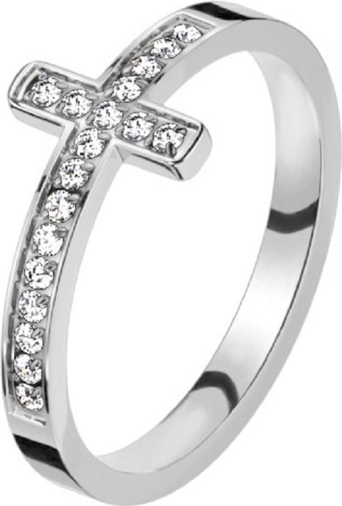 Ring mit Kristallkreuz silber aus Edelstahl Damen 57(18.1)