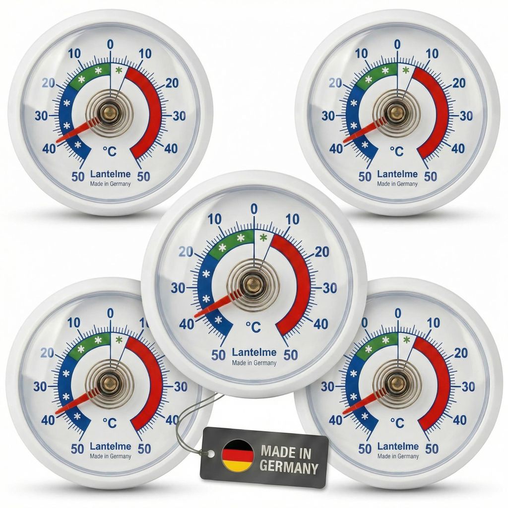 5 Stück Kühlschrankthermometer Set Selbstklebend Weiß Temperatur + - 50°C Analog Thermometer für Gefrierschrank Kühltruhe Gefriertruhe Kühlt...
