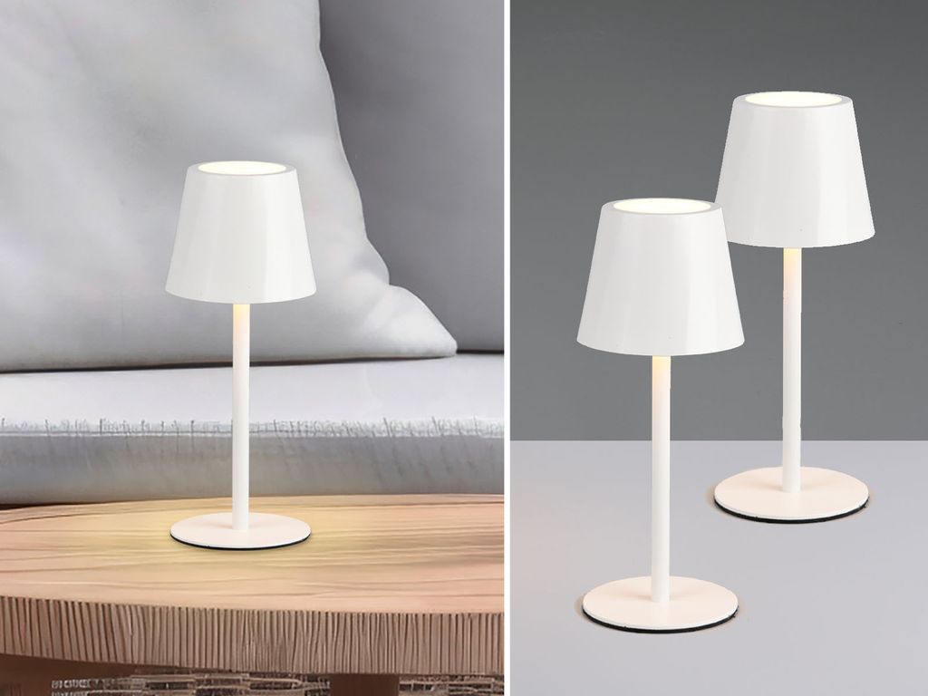 2er SET Outdoor Akku LED Tischlampen Weiß kabellos mit Touchdimmer, 21cm klein