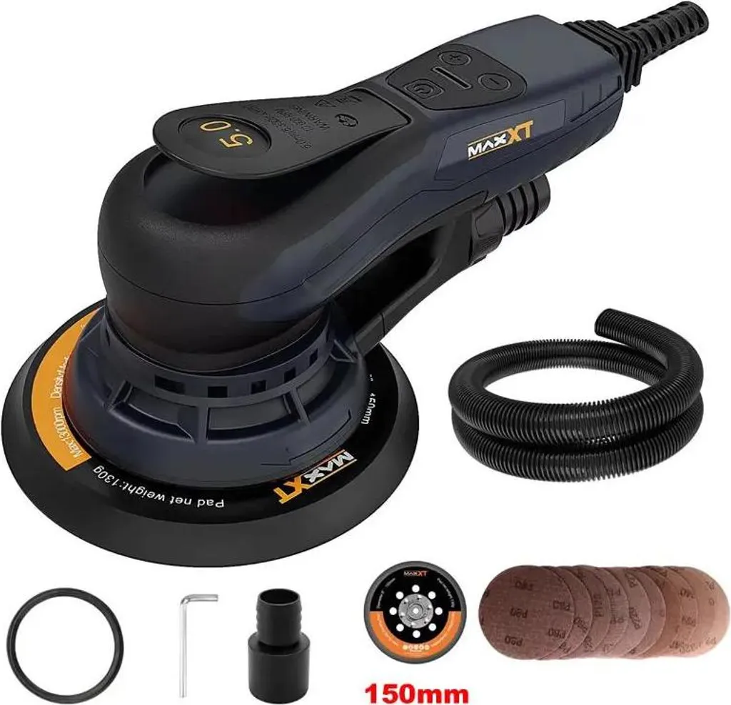 Ponceuse excentrique pour bois avec poignée soft-grip et jalon de ponçage