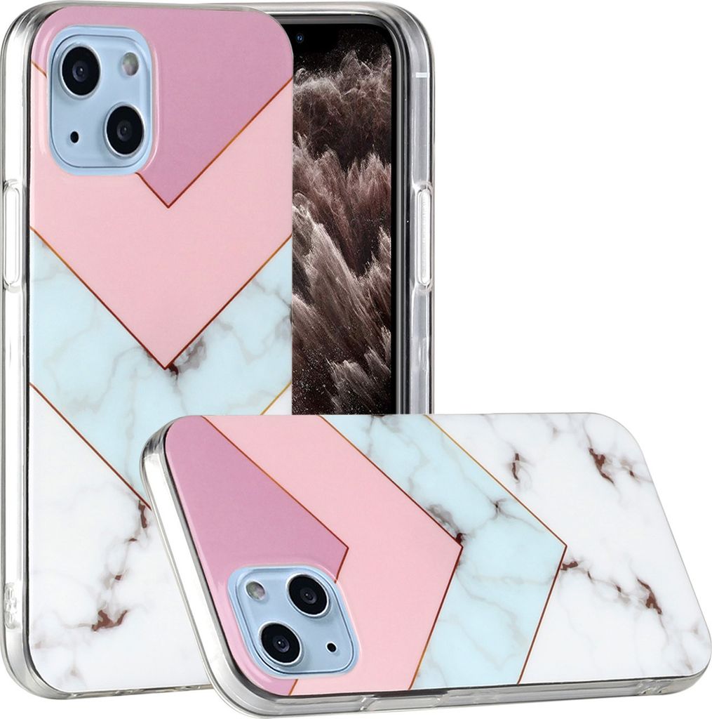 CLM-Tech Hülle kompatibel mit Apple iPhone 13 Mini - TPU Silikon-Hülle Case Schutzhülle Handyhülle - Marmor, rosa hellblau weiß mehrfarbig