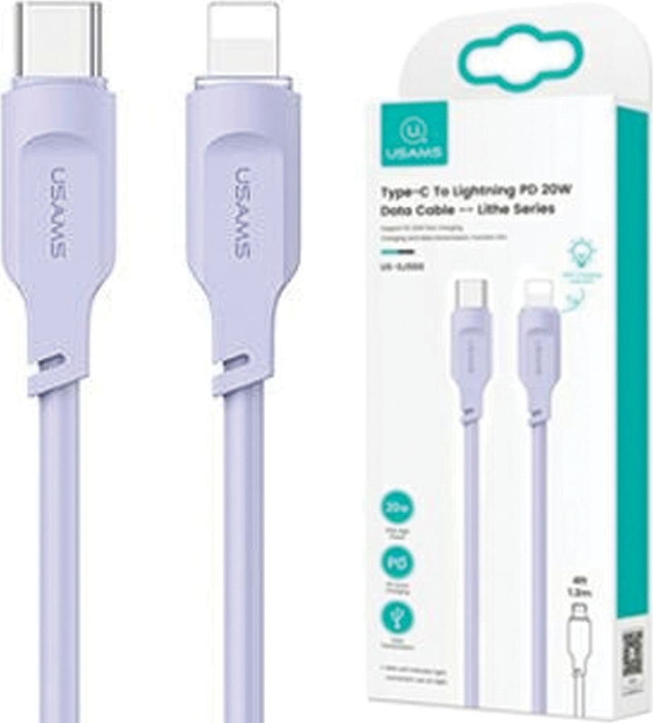 USAMS USB-C-auf-Lightning-Kabel, 1,2 m, Schnellladung, Violett
