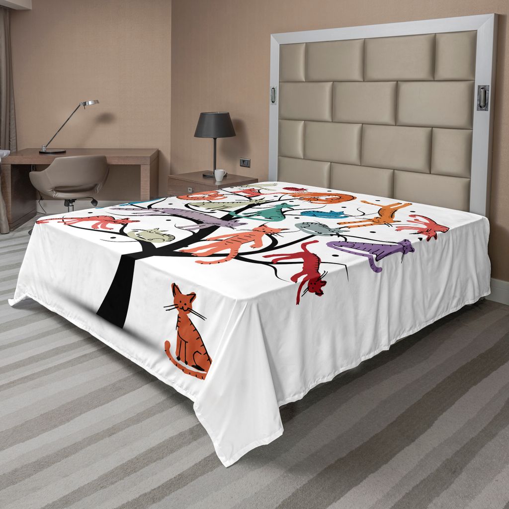 ABAKUHAUS Karikatur Bettlaken, Katzenbaum Mit Verschiedenen Kätzchen Auf Den Kleine Tatzen Kindische Nette Kunst Arbeit, weiches bequemes oberes B...