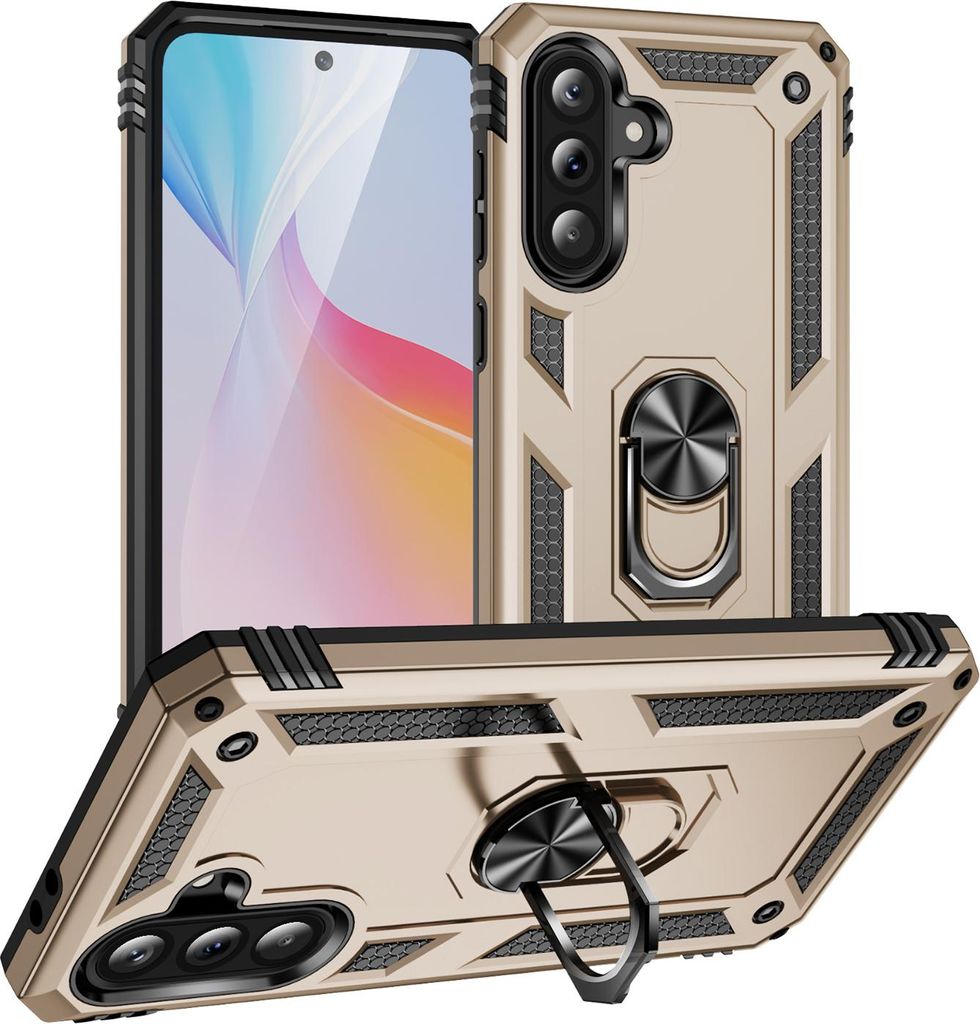Schutzhülle für Samsung Galaxy A56 Dual Layer Robust Militäre Fallschutz Hülle mit Ringhalterung Ständer Gold