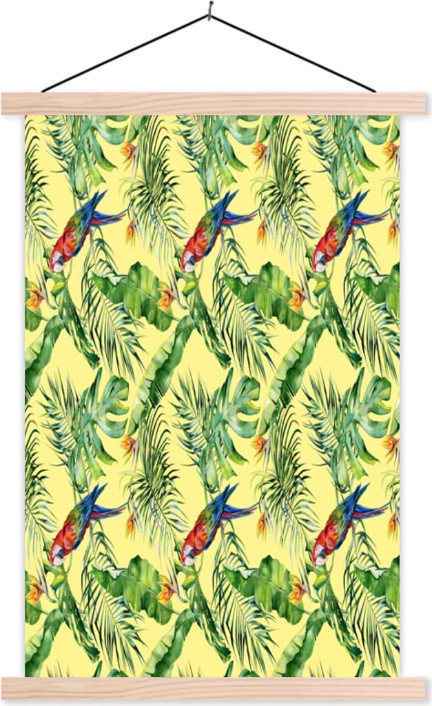 MuchoWow Textilposter Blumen - Paradiesvogelpflanze - Vogel 40x60 cm mit holzfarbenen Rahmen - Poster