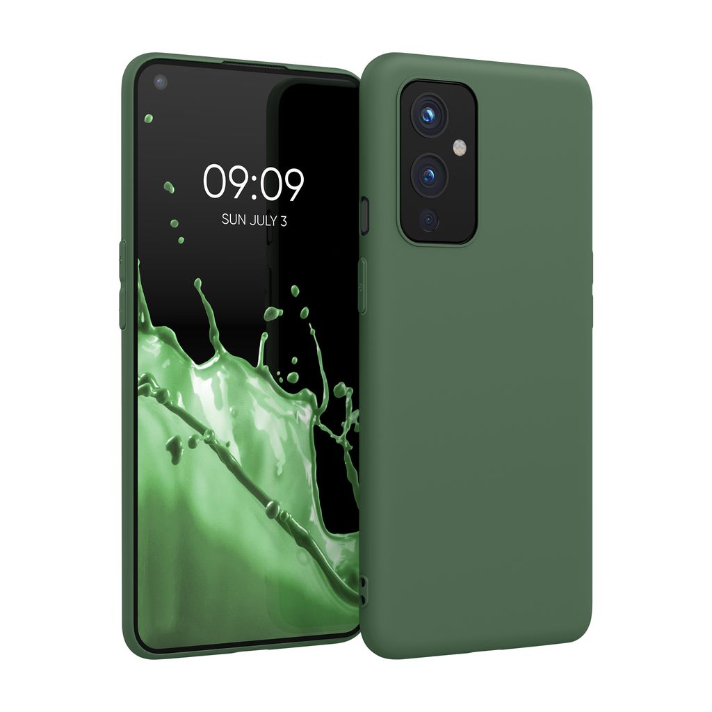kwmobile Hülle kompatibel mit OnePlus 9 (EU/NA Version) Hülle - weiches TPU Silikon Case - Cover geeignet für kabelloses Laden - Dunkelgrün