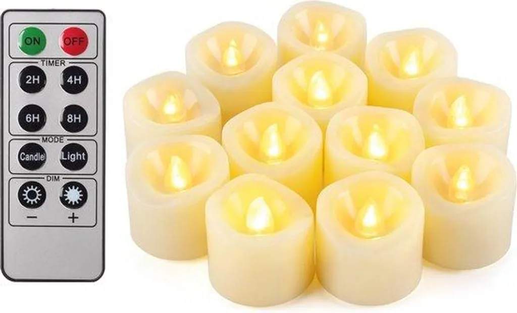Bougies LED sans flamme avec télécommande pour décoration de table - 12pcs