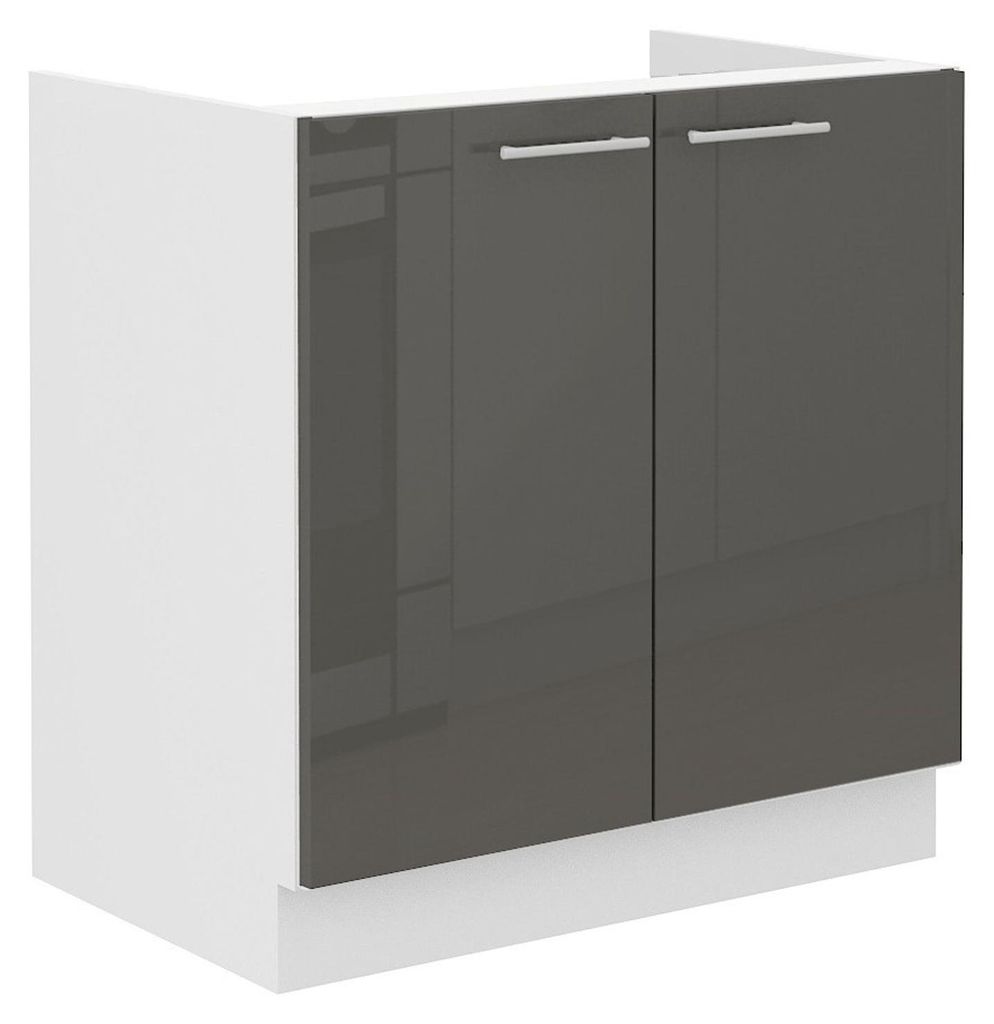 Spülenschrank 80 Lara Grau Hochglanz + Weiß matt Produktbild 