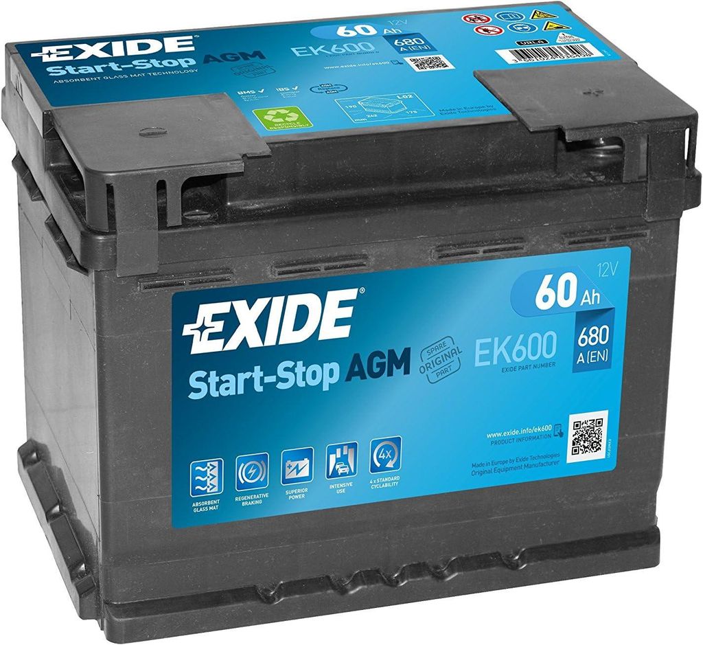 EXIDE STOP & START AGM Starterbatterie 12V 60Ah 680A/EN L2 Produktbild 