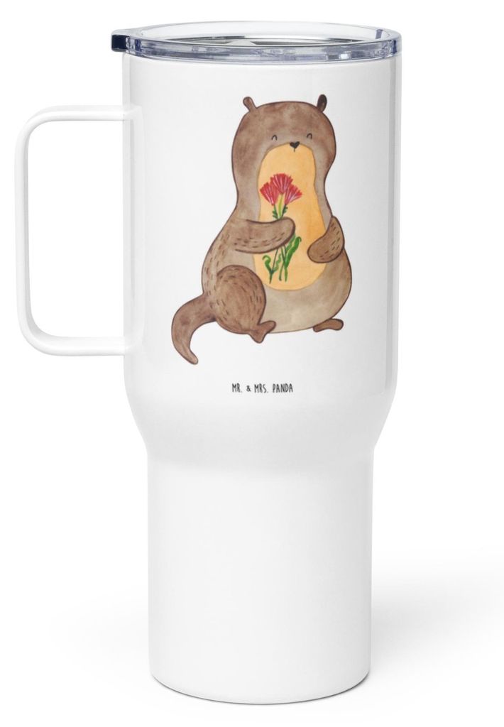 Mr. & Mrs. Panda Kaffee-to-go-Becher Otter Blumenstrauß - Weiß - Geschenk, Großer Thermobecher, thermosbecher, Trinkgefäß, Isolierbecher, Seeo...