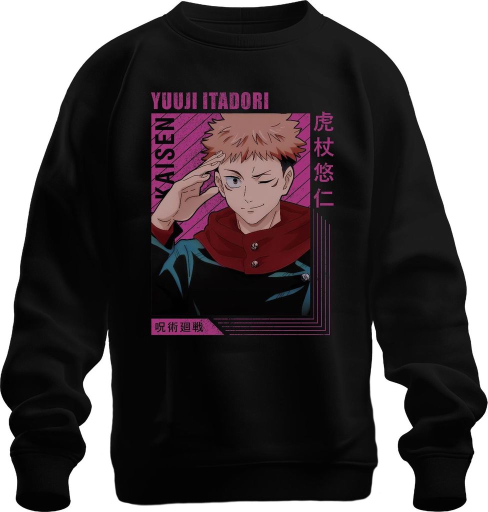Jujutsu Kaisen Yuji Itadori Anime Manga Geschenk Fan Retro Uni Sweatshirt Pullover, Schwarz, S