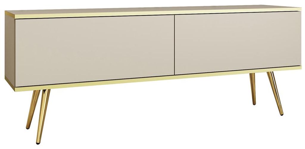 Wohnzimmer Lowboard mit 135 cm Breite in Beige, 2 Klappen & goldfarbenen Füßen - OLOVO-160
