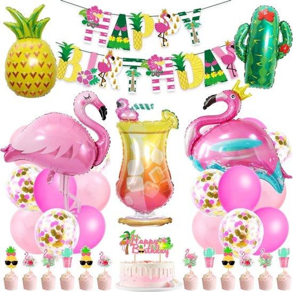 Tropisches Partydeko Set mit Ballonnen und Dekorationen für Sommerfest, Geburtstag und Poolparty