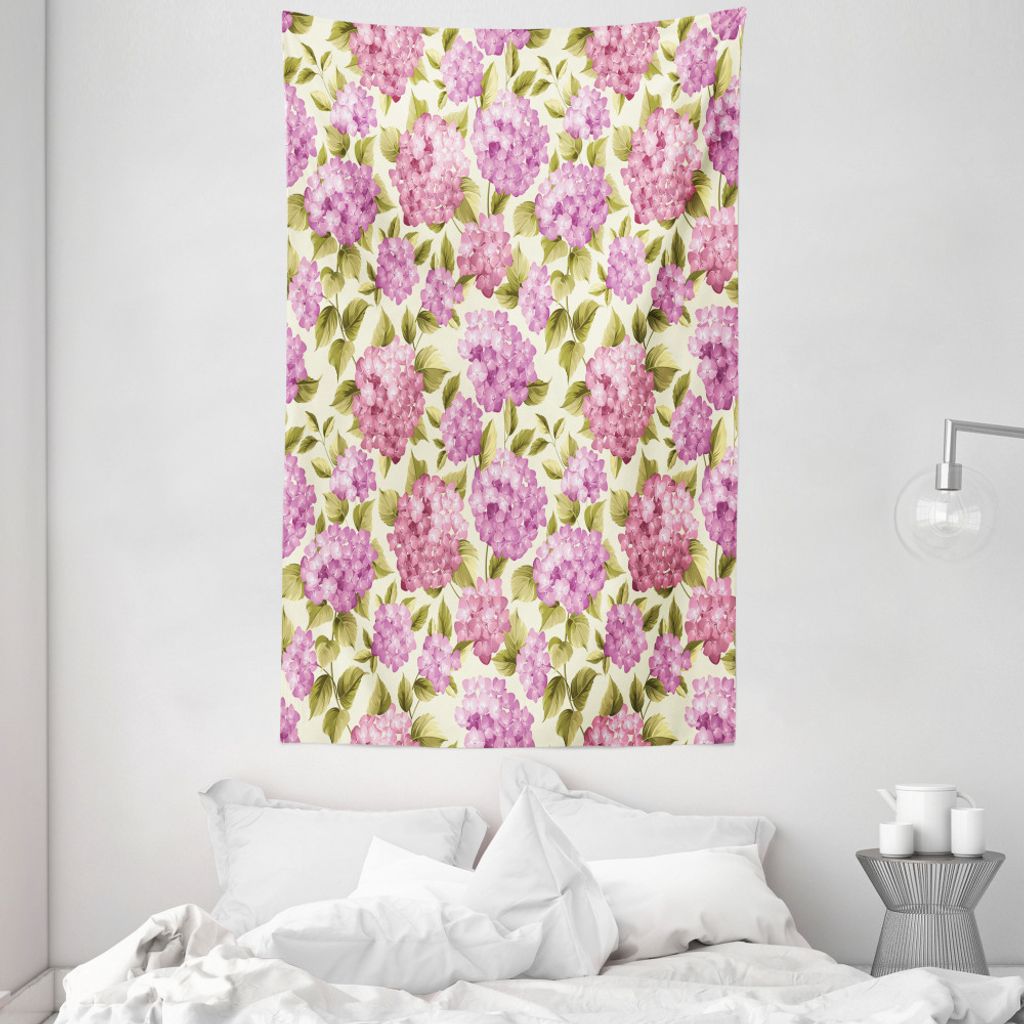 ABAKUHAUS Shabby Chic Wandteppich und Tagesdecke, Blume mit Blättern aus Weiches Mikrofaser Stoff Waschbar ohne Verblassen Digitaldruck, 140 x 230...