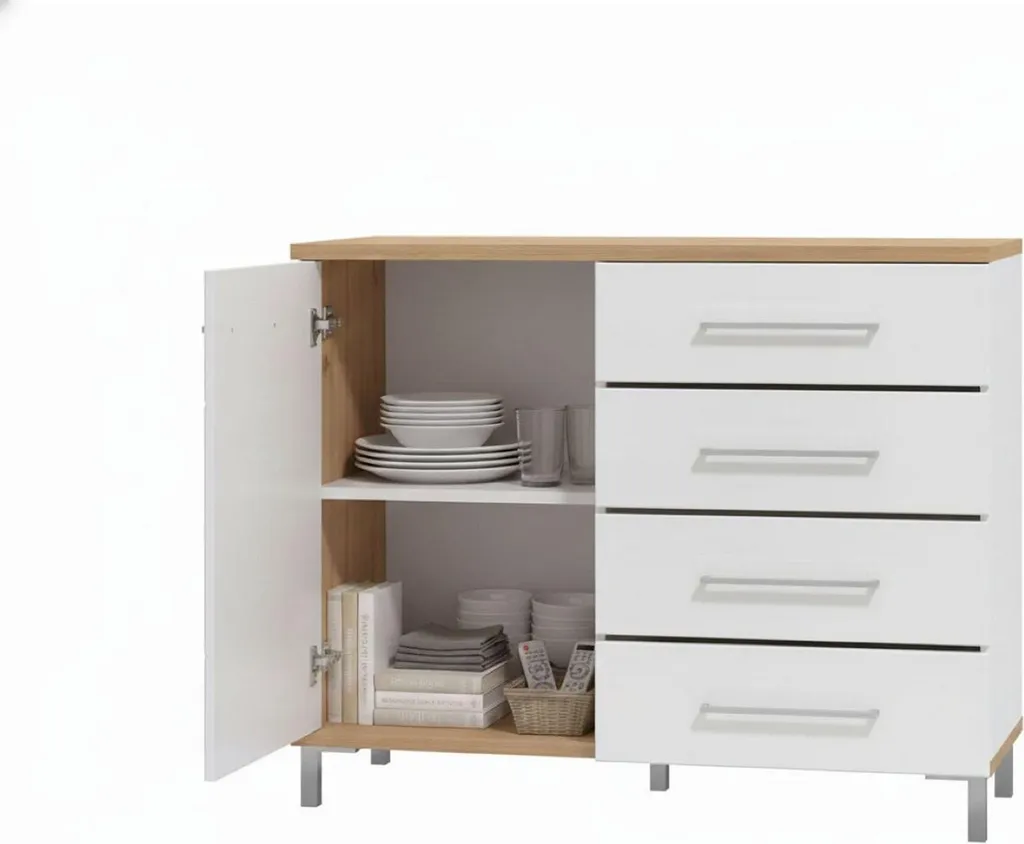 Meuble de Rangement Procopio Blanc et Chêne pour Salon et Entrée